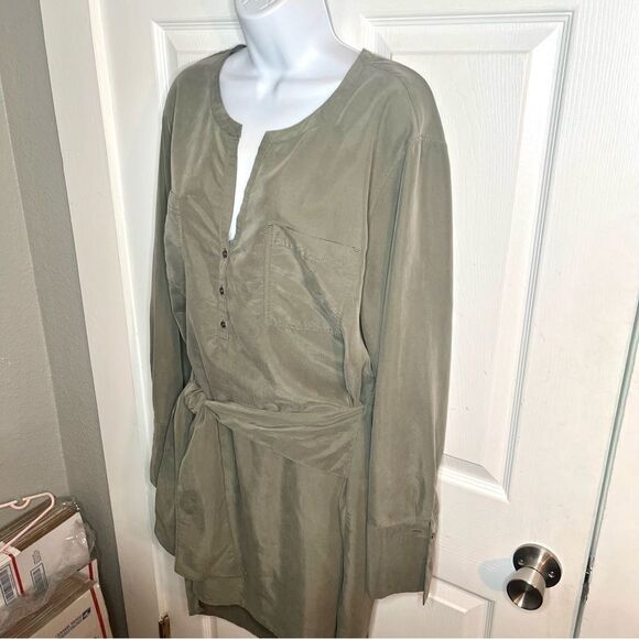 Kenneth Cole Toe Waist Vented Shirt Dress Olive Green XL - Picture 6 of 12